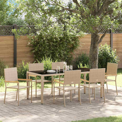 Set da Pranzo per Giardino 7 pcs Beige e Nero polyrattan