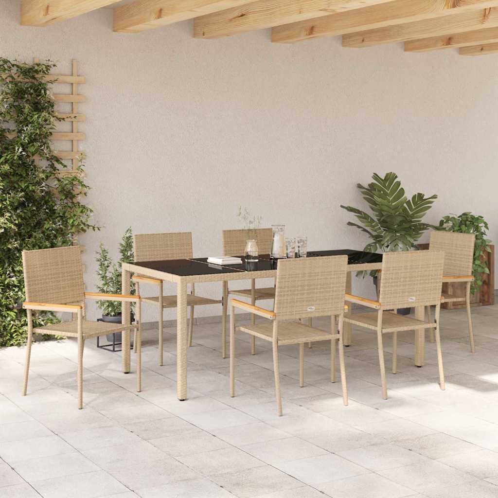 Set da Pranzo per Giardino 7 pcs Beige e Nero polyrattan