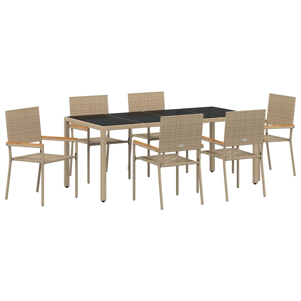 Set da Pranzo per Giardino 7 pcs Beige e Nero polyrattan