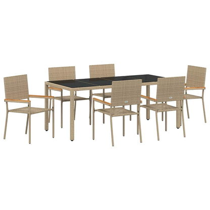 Set da Pranzo per Giardino 7 pcs Beige e Nero polyrattan