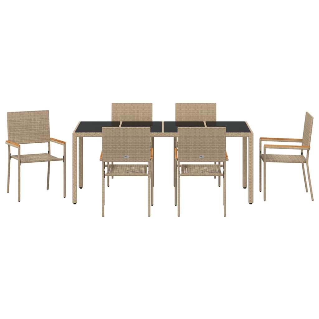 Set da Pranzo per Giardino 7 pcs Beige e Nero polyrattan