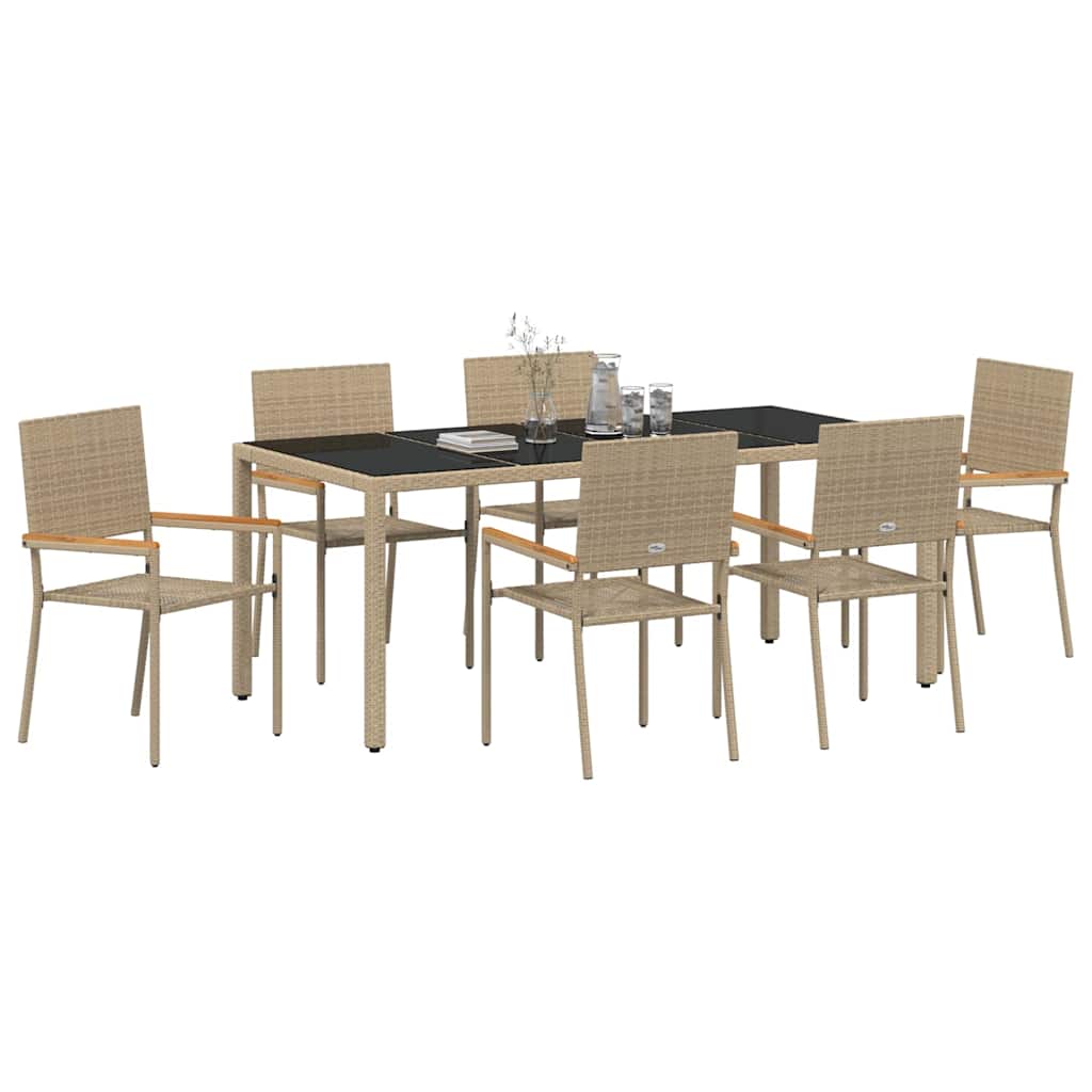 Set da Pranzo per Giardino 7 pcs Beige e Nero polyrattan