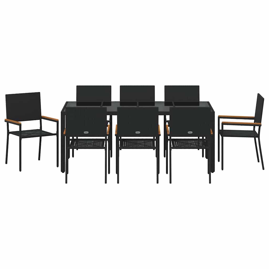 Set da Pranzo per Giardino 9 pcs Nero polyrattan