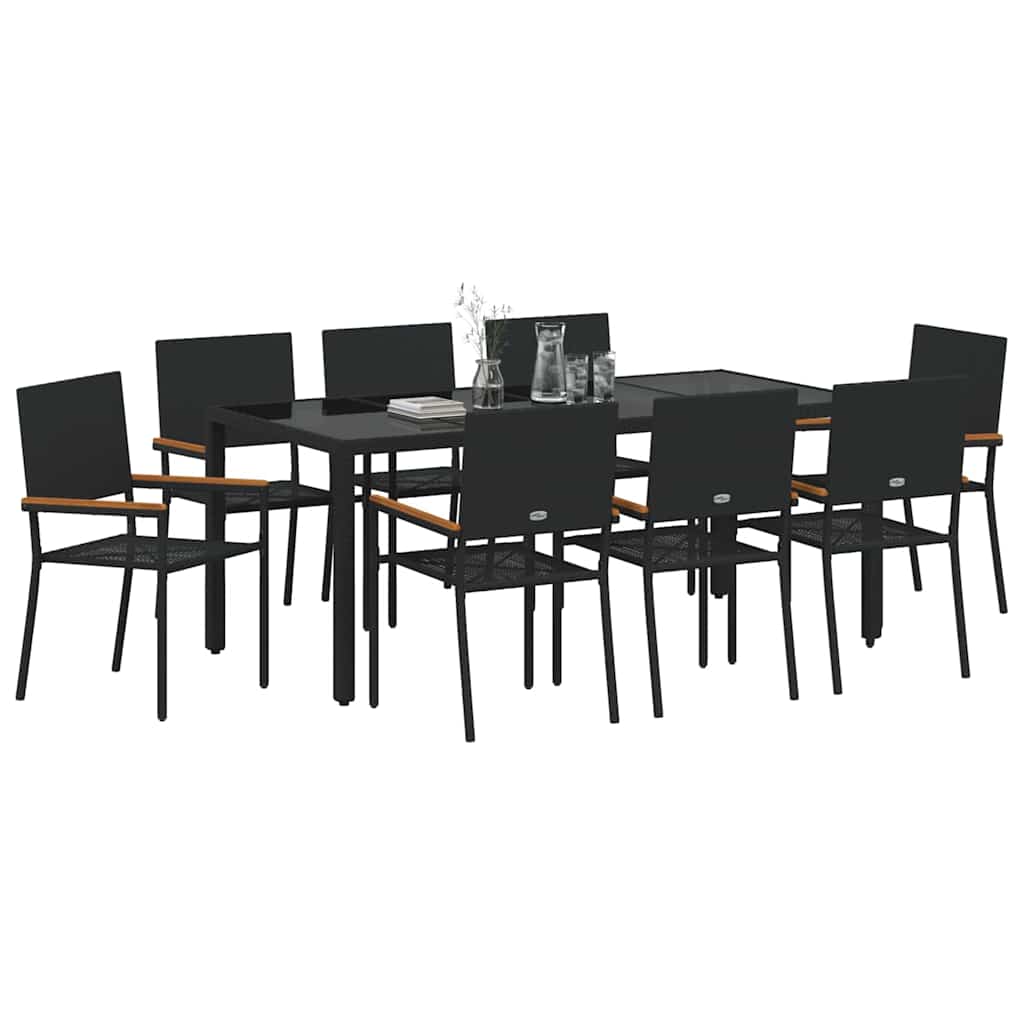 Set da Pranzo per Giardino 9 pcs Nero polyrattan