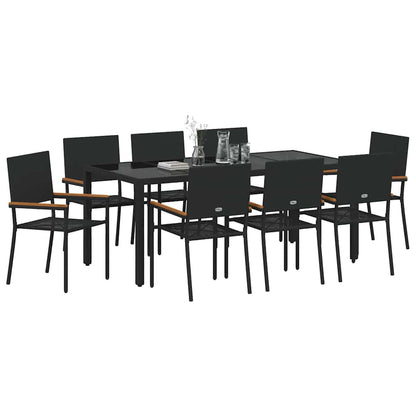 Set da Pranzo per Giardino 9 pcs Nero polyrattan
