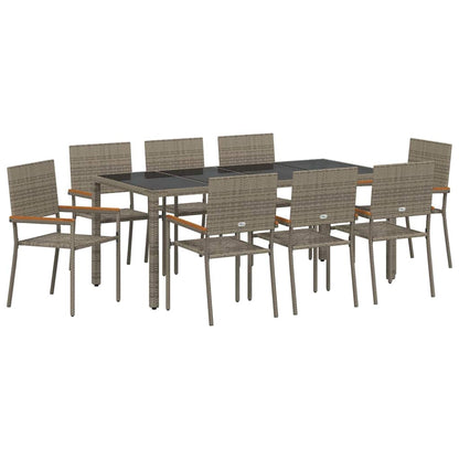 Set da Pranzo per Giardino 9 pcs Grigio polyrattan