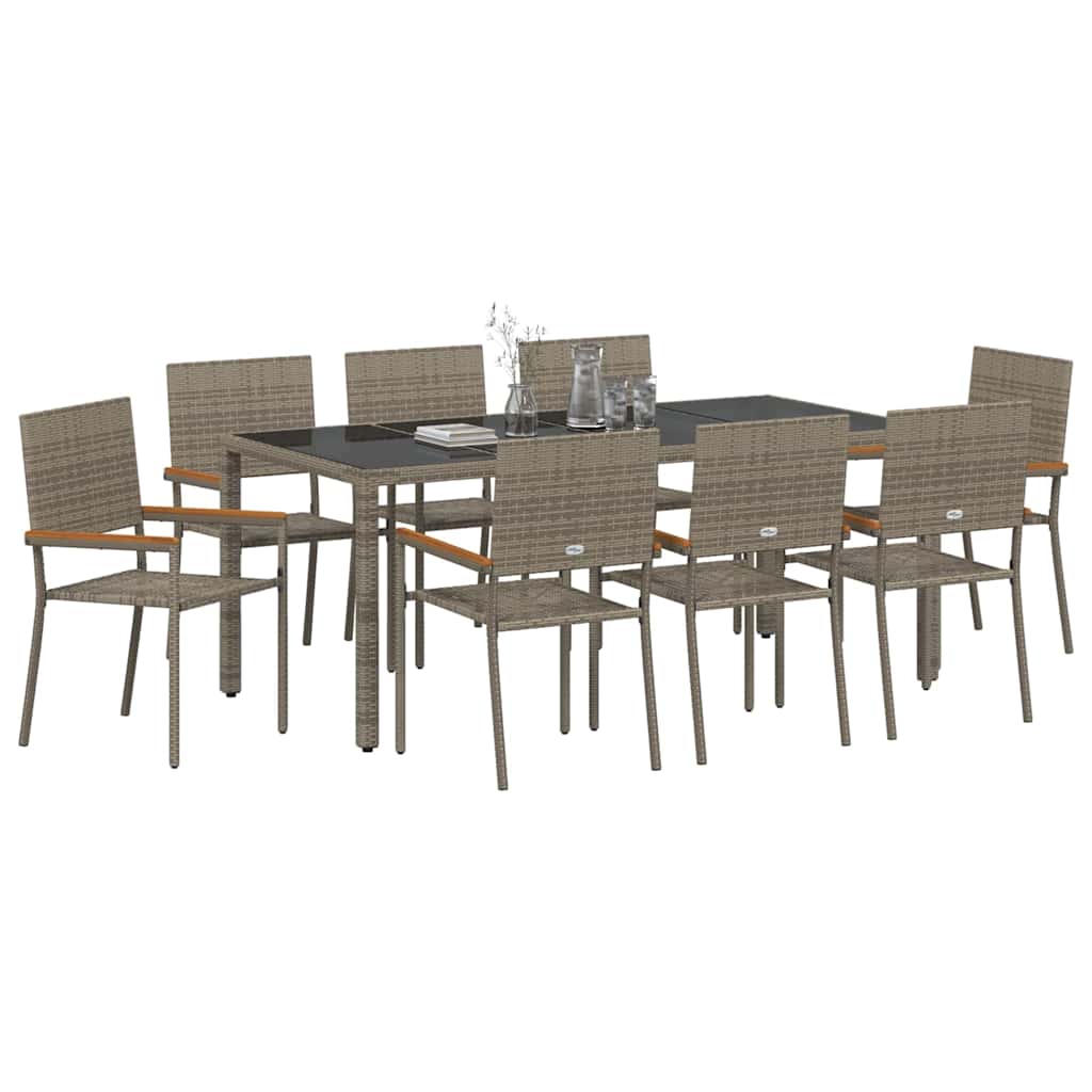 Set da Pranzo per Giardino 9 pcs Grigio polyrattan