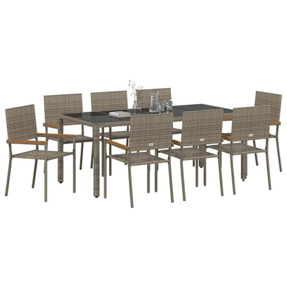 Set da Pranzo per Giardino 9 pcs Grigio polyrattan