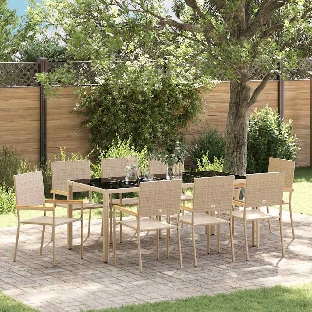 Set da Pranzo per Giardino 9 pcs Beige polyrattan