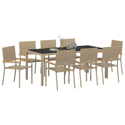 Set da Pranzo per Giardino 9 pcs Beige polyrattan
