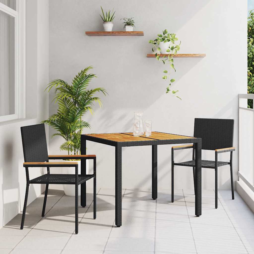 Set da Pranzo per Giardino 3 pcs Nero e Marrone polyrattan