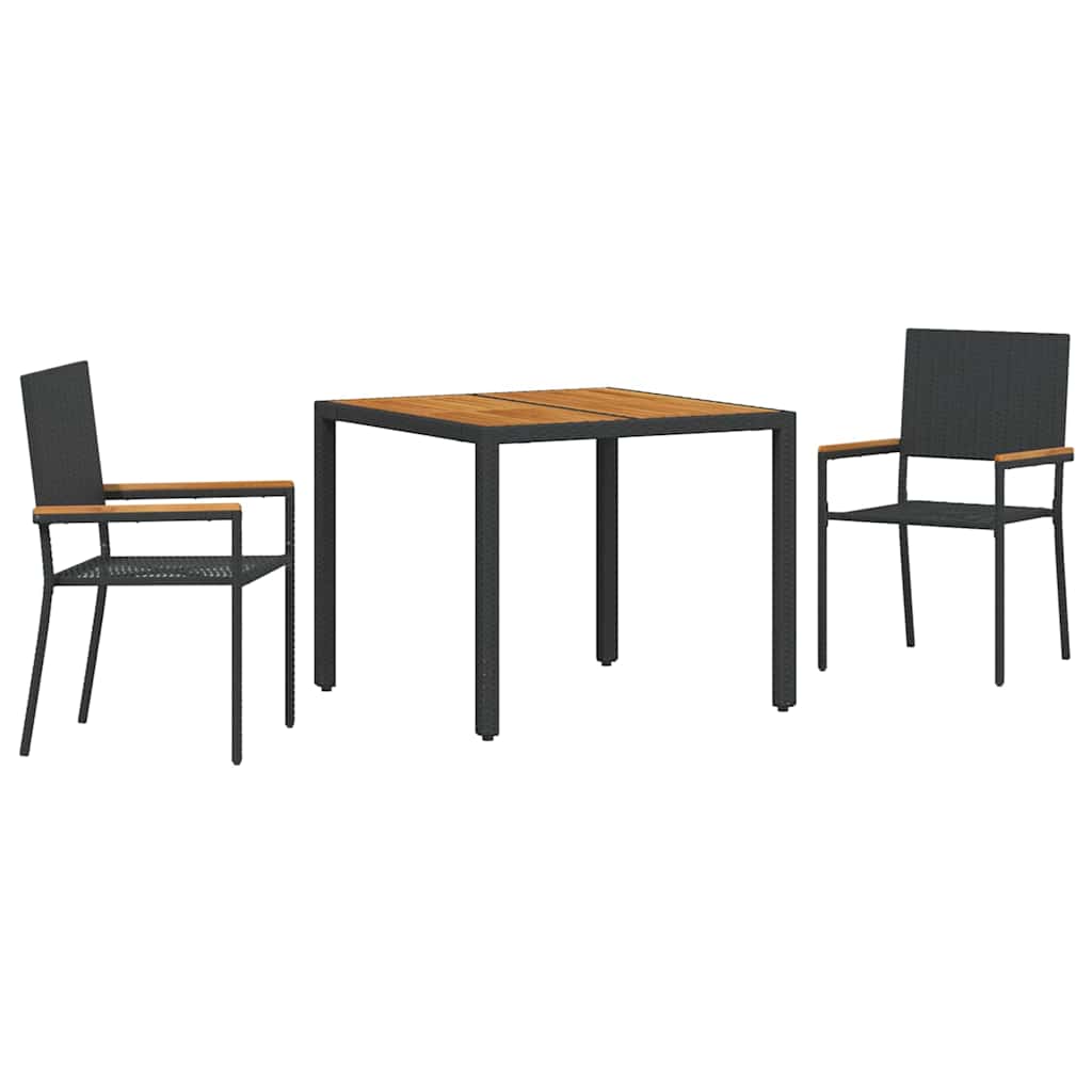 Set da Pranzo per Giardino 3 pcs Nero e Marrone polyrattan