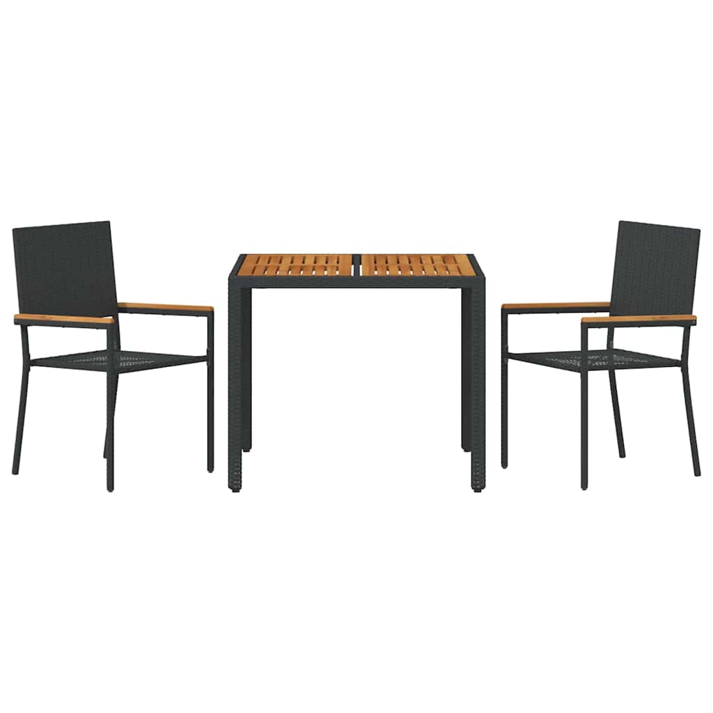 Set da Pranzo per Giardino 3 pcs Nero e Marrone polyrattan