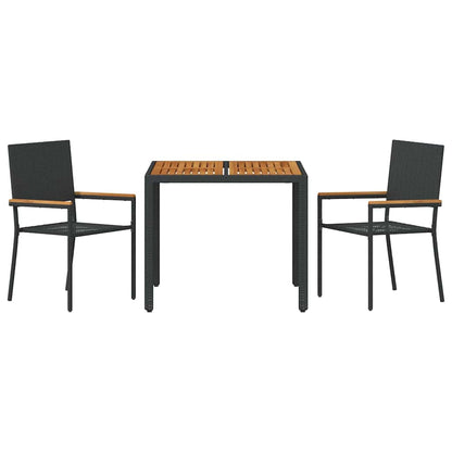 Set da Pranzo per Giardino 3 pcs Nero e Marrone polyrattan