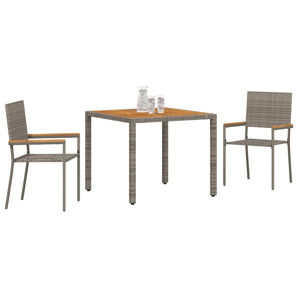 Set da Pranzo per Giardino 3 pcs Grigio polyrattan