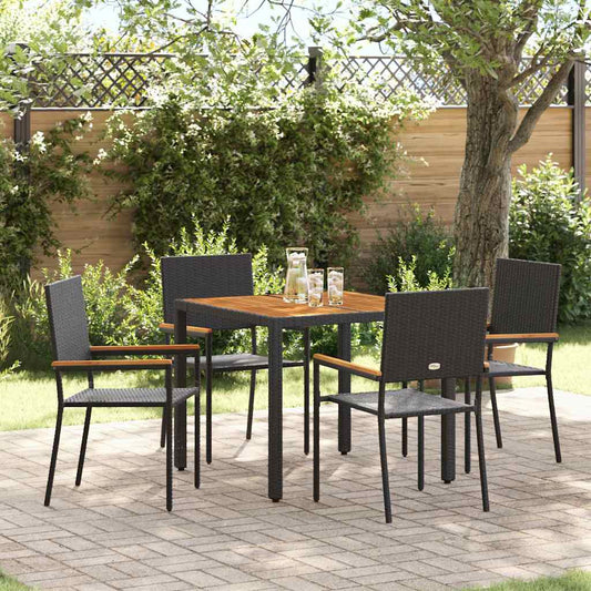 Set da Pranzo per Giardino 5 pcs Nero e Marrone polyrattan