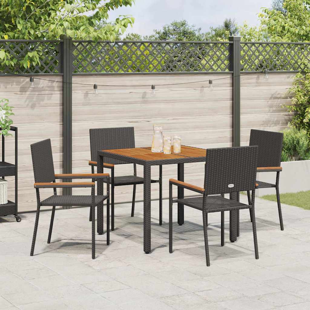 Set da Pranzo per Giardino 5 pcs Nero e Marrone polyrattan