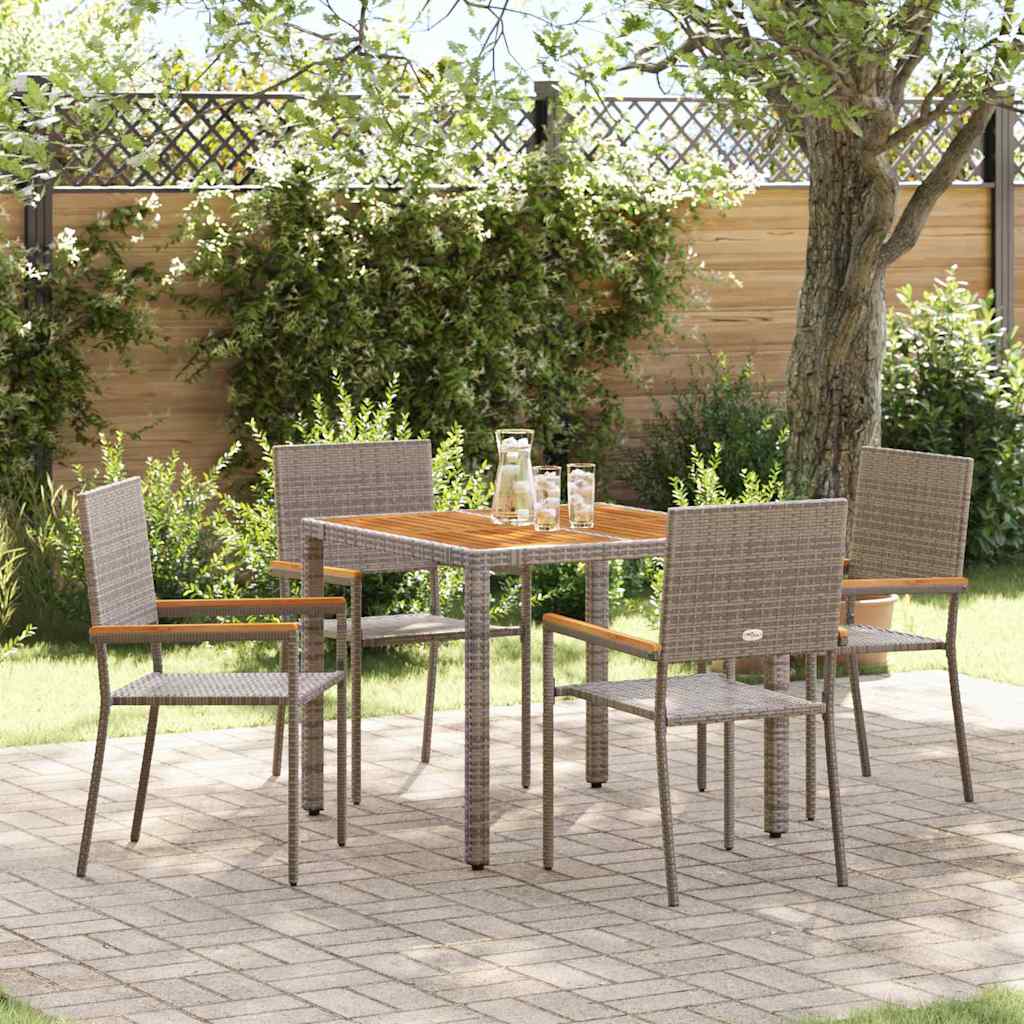 Set da Pranzo per Giardino 5 pcs Grigio polyrattan