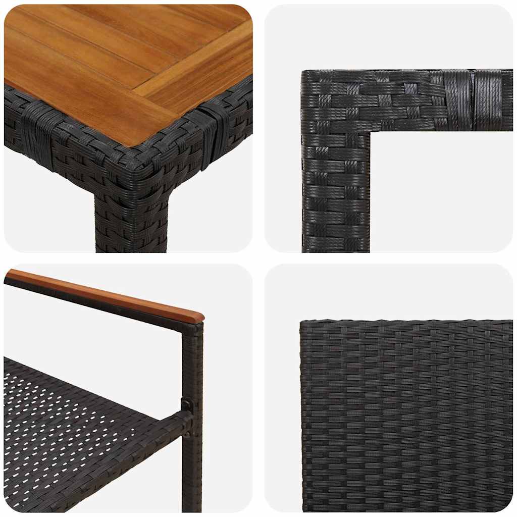 Set da Pranzo per Giardino 5 pcs Nero e Legno polyrattan
