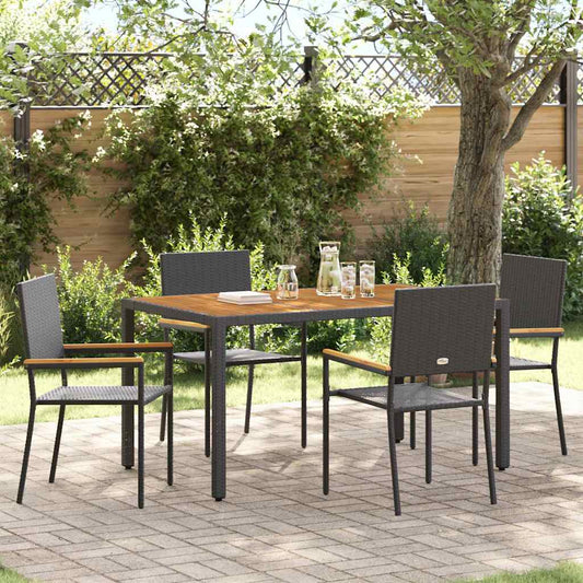 Set da Pranzo per Giardino 5 pcs Nero e Legno polyrattan