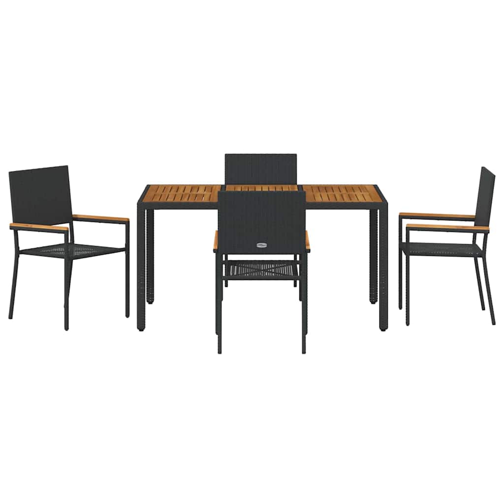 Set da Pranzo per Giardino 5 pcs Nero e Legno polyrattan