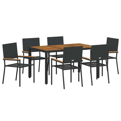 Set da Pranzo per Giardino 7 pcs Nero e Legno polyrattan