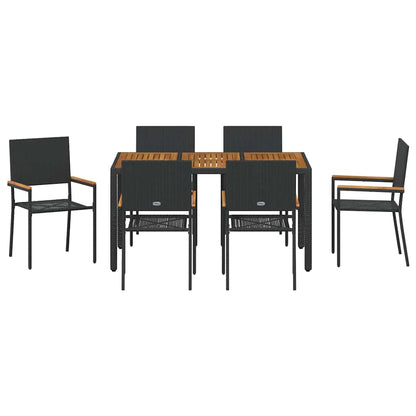Set da Pranzo per Giardino 7 pcs Nero e Legno polyrattan