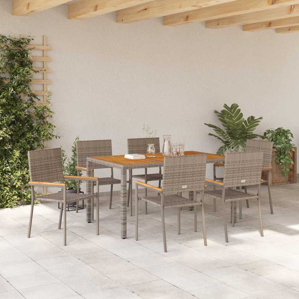 Set da Pranzo per Giardino 7 pcs Grigio polyrattan | homemem39