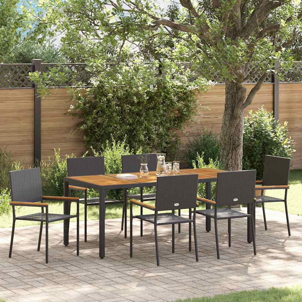 Set da Pranzo per Giardino 7 pcs Nero polyrattan
