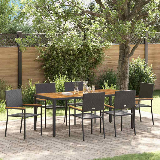 Set da Pranzo per Giardino 7 pcs Nero polyrattan