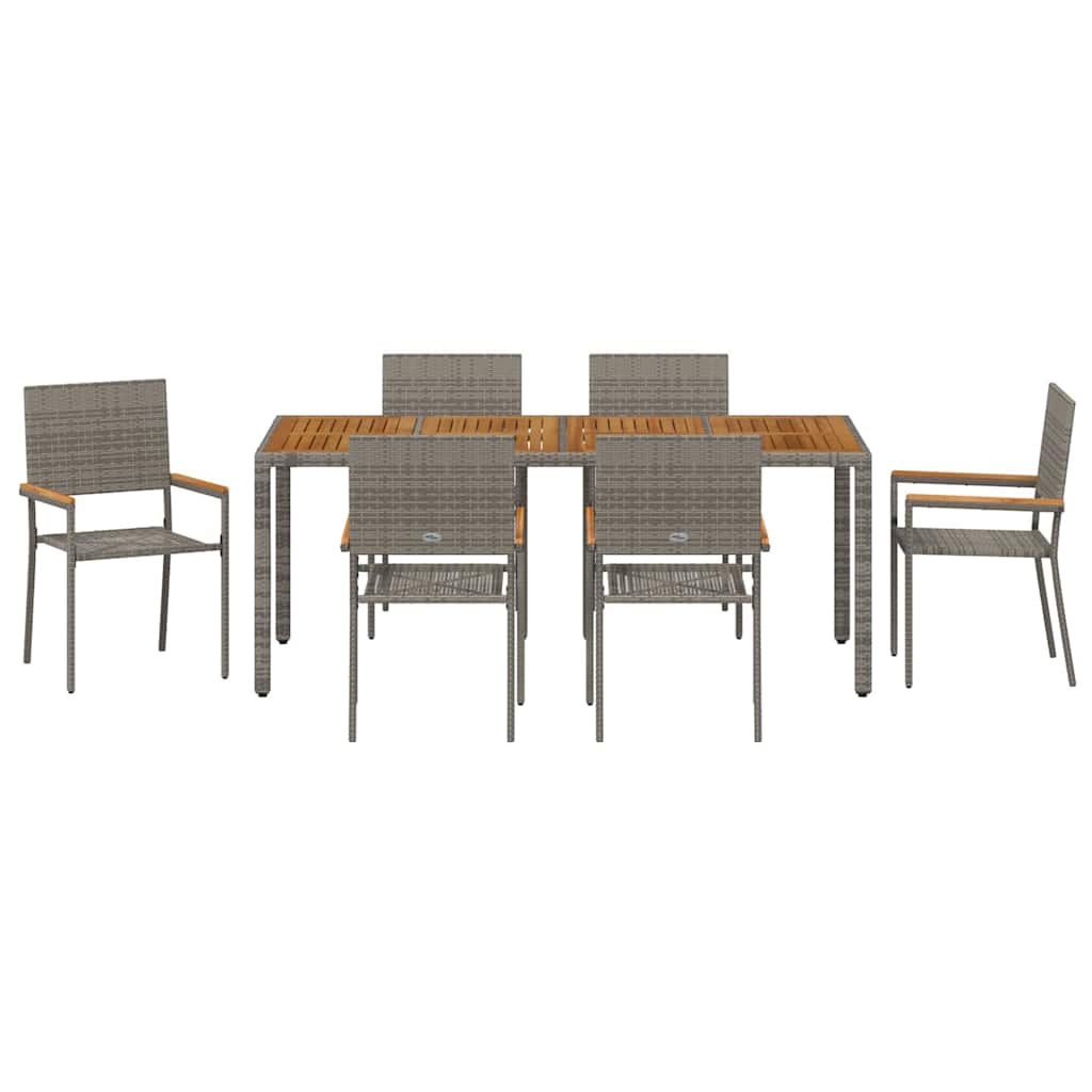 Set da Pranzo per Giardino 7 pcs Grigio polyrattan