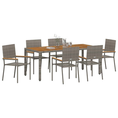 Set da Pranzo per Giardino 7 pcs Grigio polyrattan