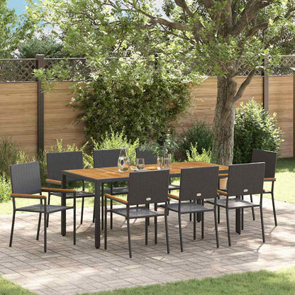 Set da Pranzo per Giardino 9 pcs Nero e Marrone polyrattan