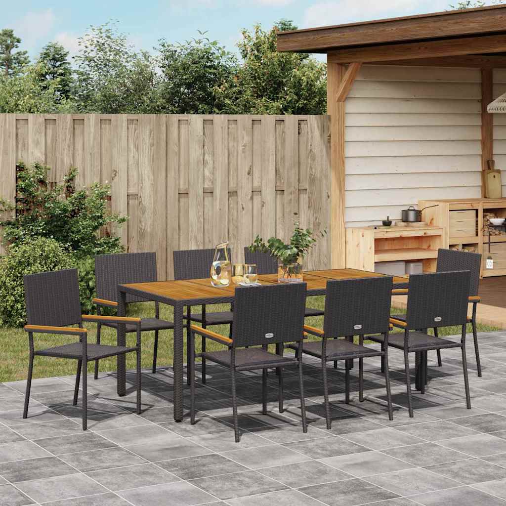 Set da Pranzo per Giardino 9 pcs Nero e Marrone polyrattan