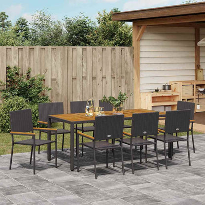 Set da Pranzo per Giardino 9 pcs Nero e Marrone polyrattan