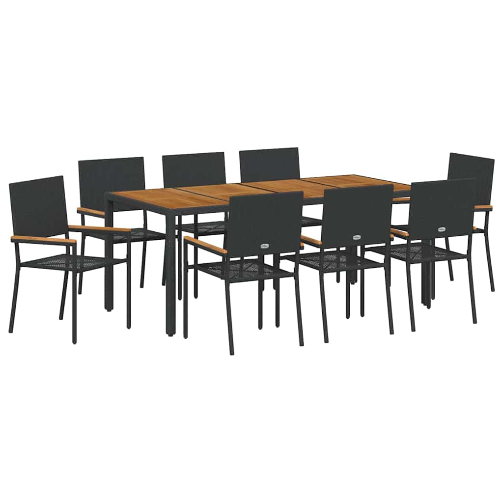 Set da Pranzo per Giardino 9 pcs Nero e Marrone polyrattan
