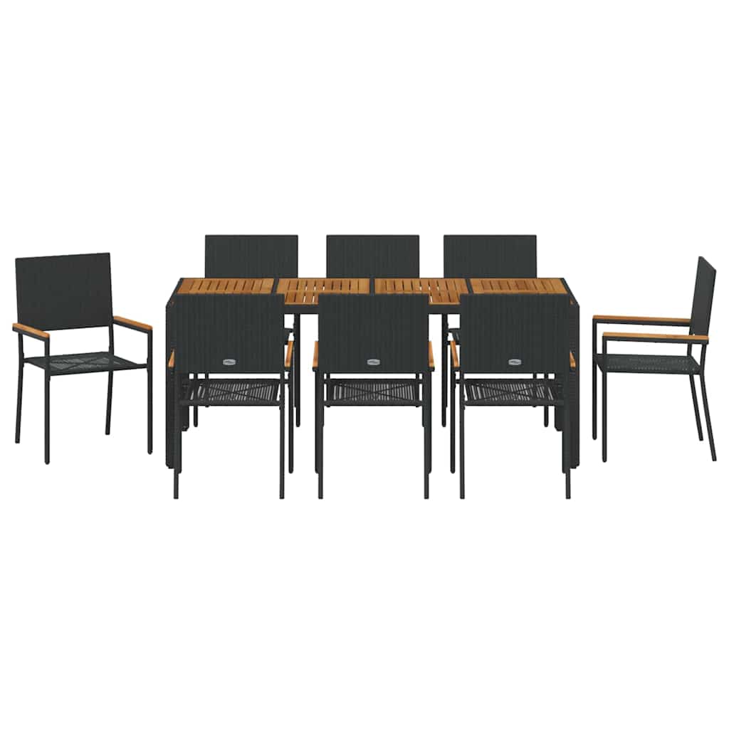 Set da Pranzo per Giardino 9 pcs Nero e Marrone polyrattan