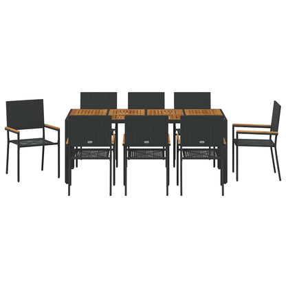 Set da Pranzo per Giardino 9 pcs Nero e Marrone polyrattan