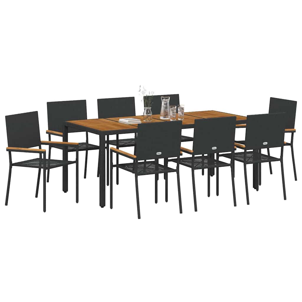 Set da Pranzo per Giardino 9 pcs Nero e Marrone polyrattan