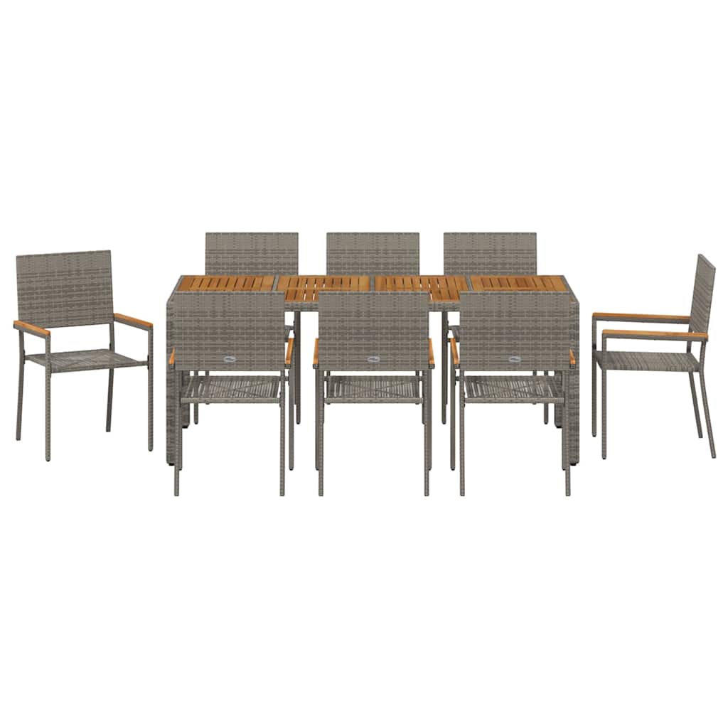 Set da Pranzo per Giardino 9 pcs Grigio polyrattan