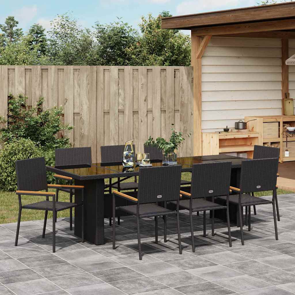 Set da Pranzo per Giardino 9 pcs Nero polyrattan | homemem39