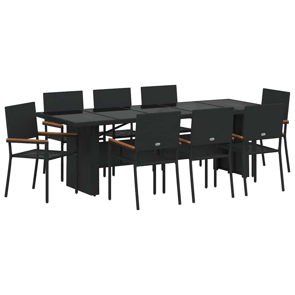 Set da Pranzo per Giardino 9 pcs Nero polyrattan | homemem39