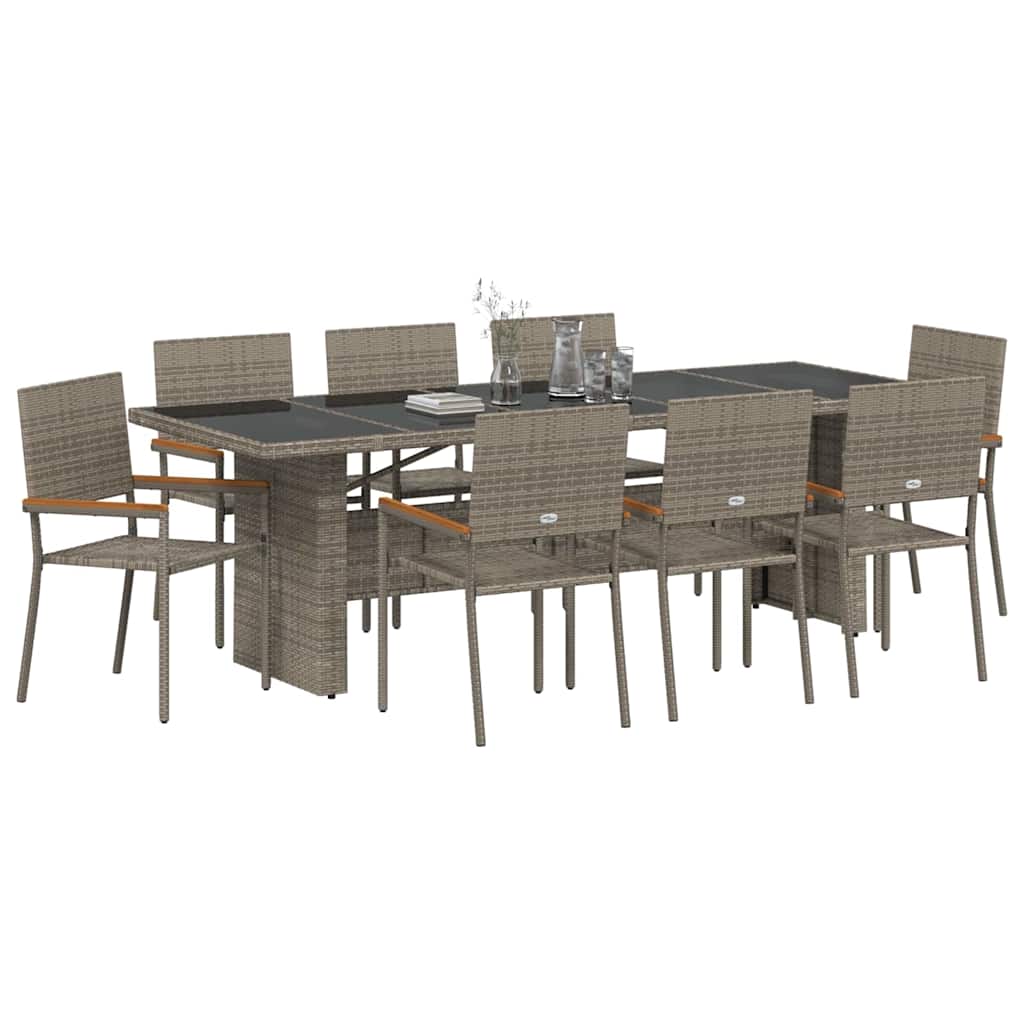 Set da Pranzo per Giardino 9 pcs Grigio Poly Rattan - homemem39