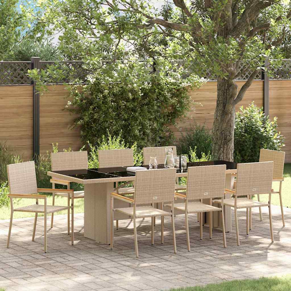 Set da Pranzo per Giardino 9 pcs Beige Poly Rattan - homemem39