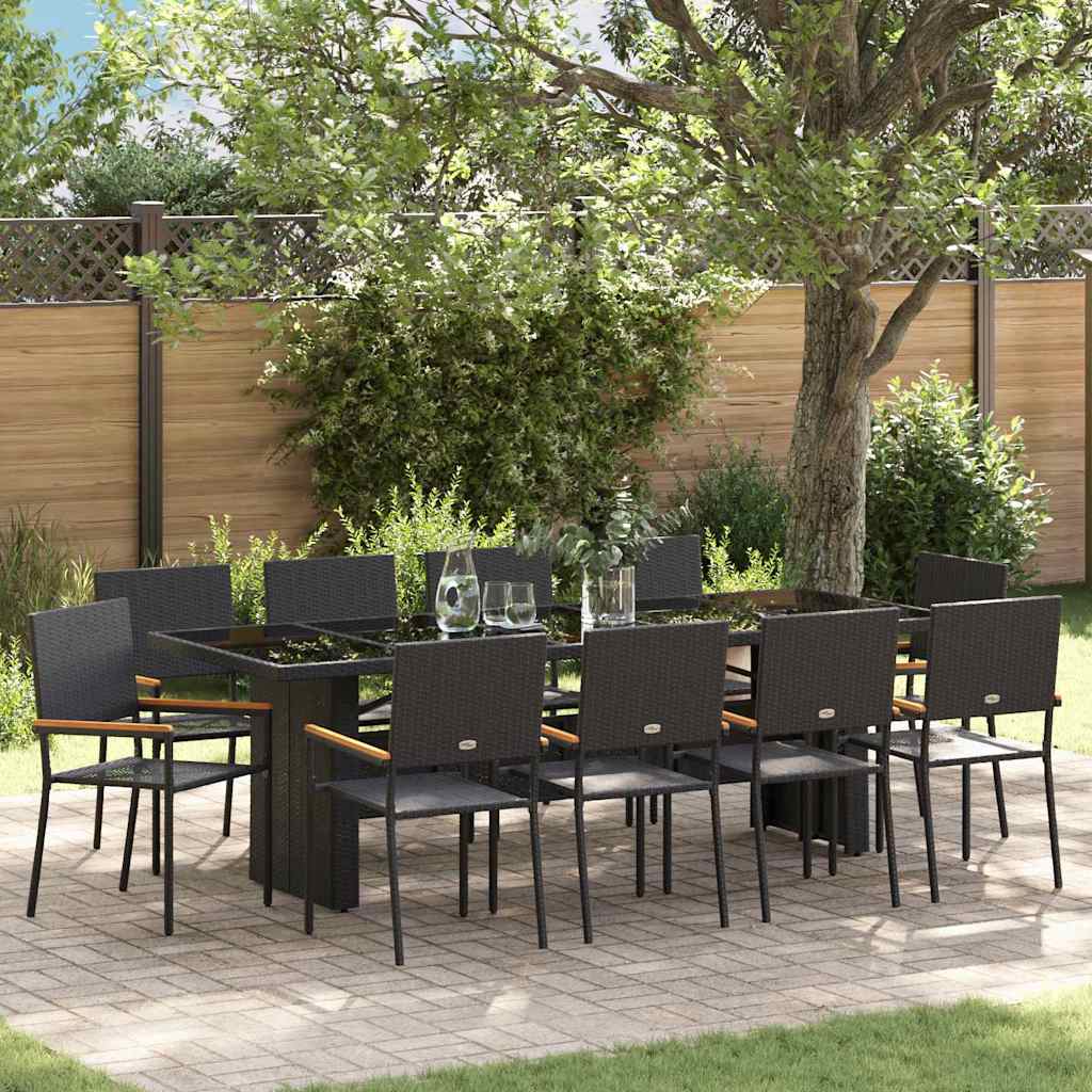 Set da Pranzo per Giardino 11 pcs Nero polyrattan | homemem39