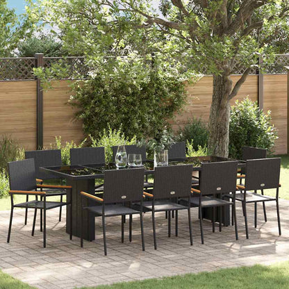 Set da Pranzo per Giardino 11 pcs Nero polyrattan | homemem39