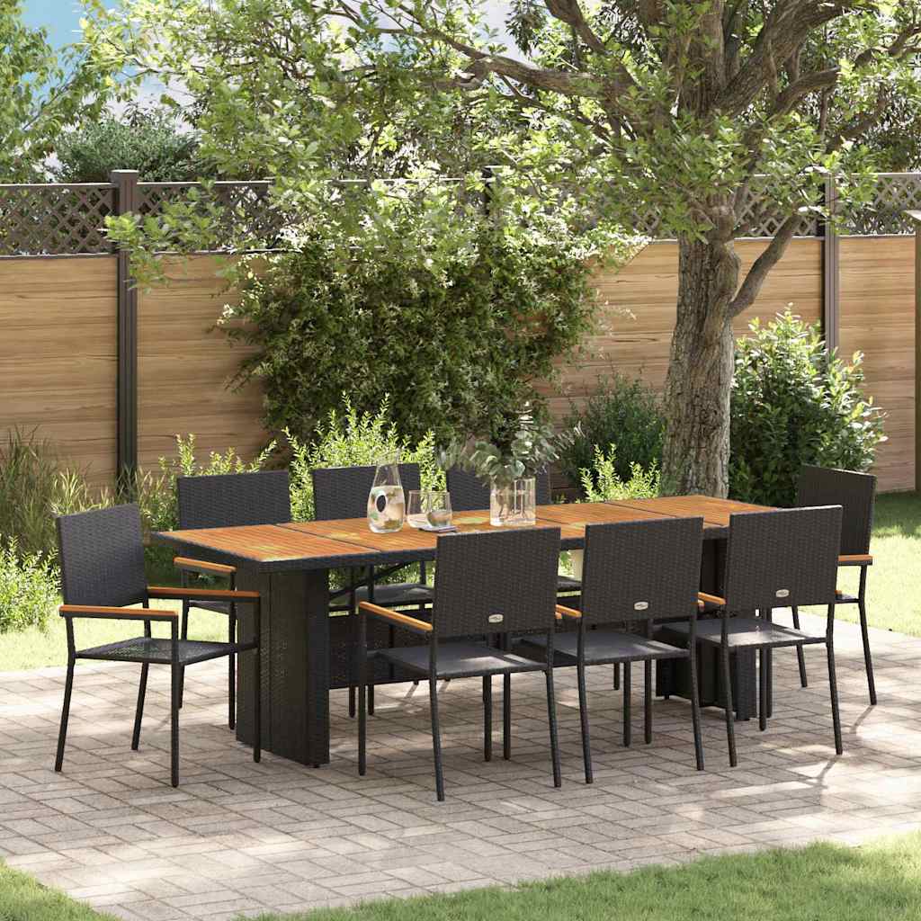 Set da Pranzo per Giardino 9 pcs Nero Poly Rattan - homemem39