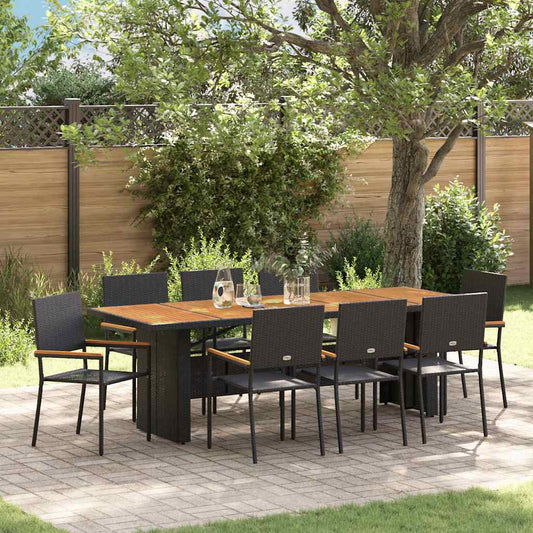 Set da Pranzo per Giardino 9 pcs Nero polyrattan