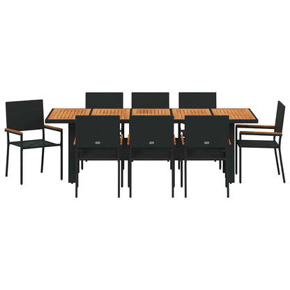 Set da Pranzo per Giardino 9 pcs Nero Poly Rattan - homemem39