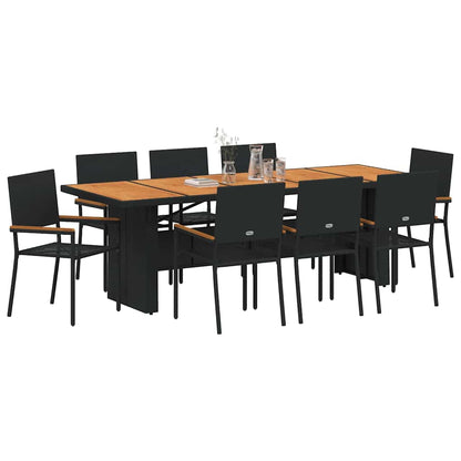 Set da Pranzo per Giardino 9 pz Nero polyrattan